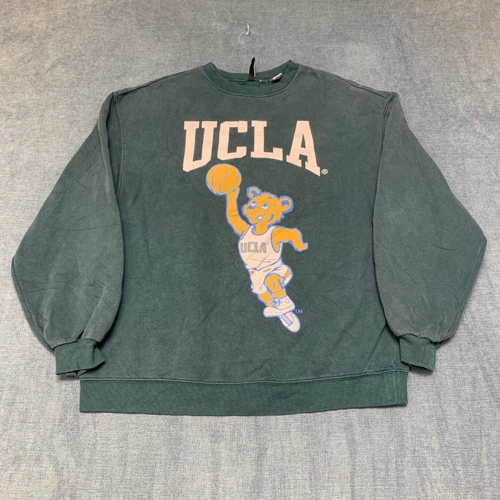 UCLA Bruins Football Sweatshirt Men Small Green Divided by H&M Cotton Bear Print